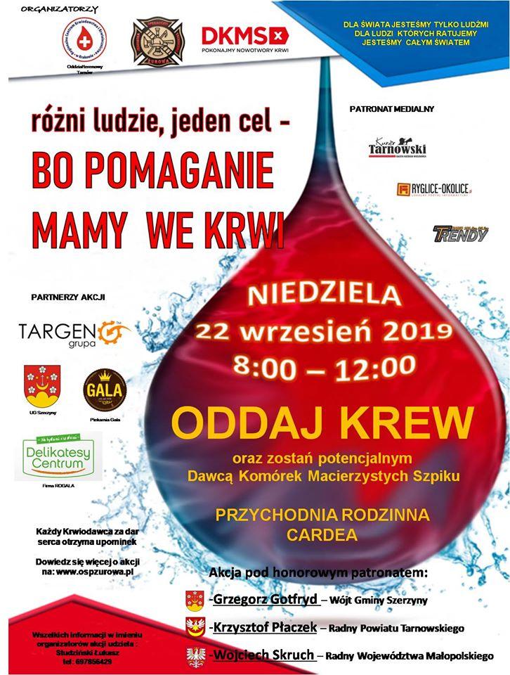 Bilans akcji krwiodawstwa zorganizowanej przez OSP Żurowa - plakat